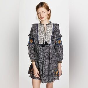 Sea New York Maya Border Print Ruffle Sleeve Dress in Black